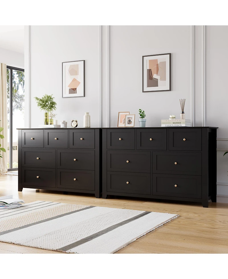 54" Wide 7-Drawer Lacquered Storage Chest, Modern Dresser Organizer with Multiple Drawers, Cabinet for Bedroom and Entryway