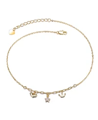 14K Gold Plated with Clear Cubic Zirconia Heart, Star, & Crown Charm Anklet