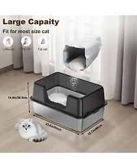 homfan Stainless Steel Litter Box, Extra Large, High Sides, Removable Tray, Non-Slip Mat, Scooper Included, Ideal for Large Cats and Maine Coons