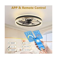 Sofucor 20-inch Black Smart Flush Mount Ceiling Fan with Light and Remote Control Included 5-Blade