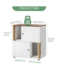 homfan Modern Double Cat Litter Box Cabinet Enclosure for 2 Cats, Hidden Washroom Furniture, Dual Compartments, Odor, Mark-Resistant Panels