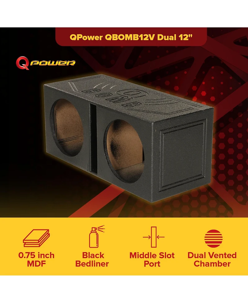 QPower QBOMB12V Dual 12" Vented Ported Subwoofer Sub Box with Bedliner Spray