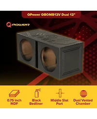 QPower QBOMB12V Dual 12" Vented Ported Subwoofer Sub Box with Bedliner Spray