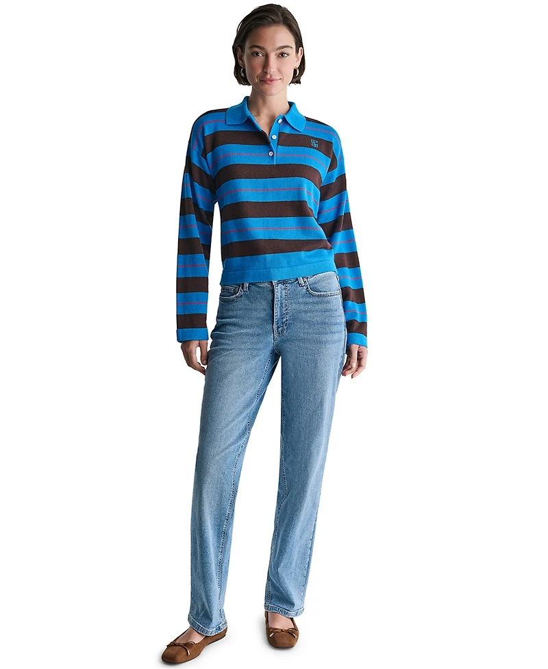 Bcbg Women's Long-Sleeve Striped Rugby Polo Sweater
