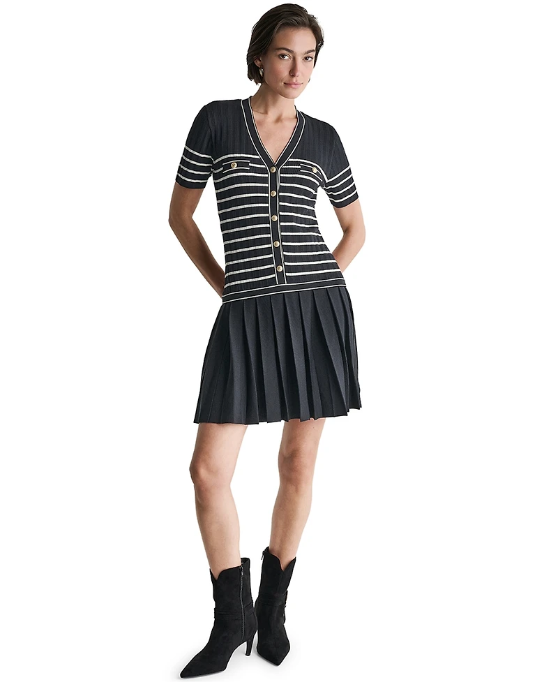 Bcbg Women's V-Neck Striped Drop-Waist Mini Dress