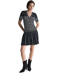 Bcbg Women's V-Neck Striped Drop-Waist Mini Dress