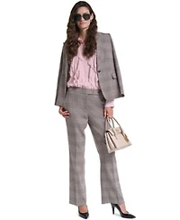 Karl Lagerfeld Paris Petite Woven Plaid Lined Blazer Plaid Flared Pants