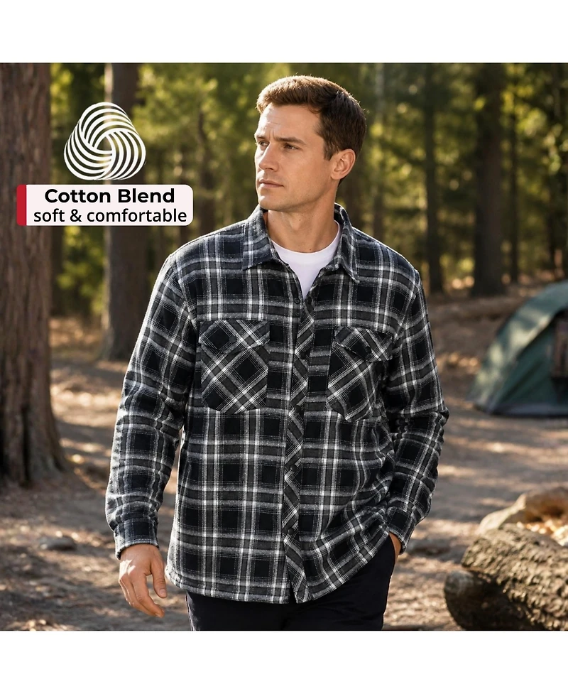 Alpine Swiss Men's Henry Quilted Flannel Shirt Heavyweight Warm Plaid Snap Front Shacket Overshirt
