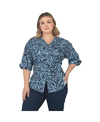 Standards & Practices Plus Zebra-Print Button-Front 3/4-Sleeve Shirt
