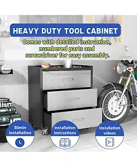 Boyel Living Rolling Tool Cabinet 3 Drawer Steel Lockable Casters Garage Organizer