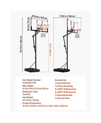Sugift Portable Basketball Hoop 5.25 to 10 feet Height Adjustment with 48 in Pc Backboard and Wheels