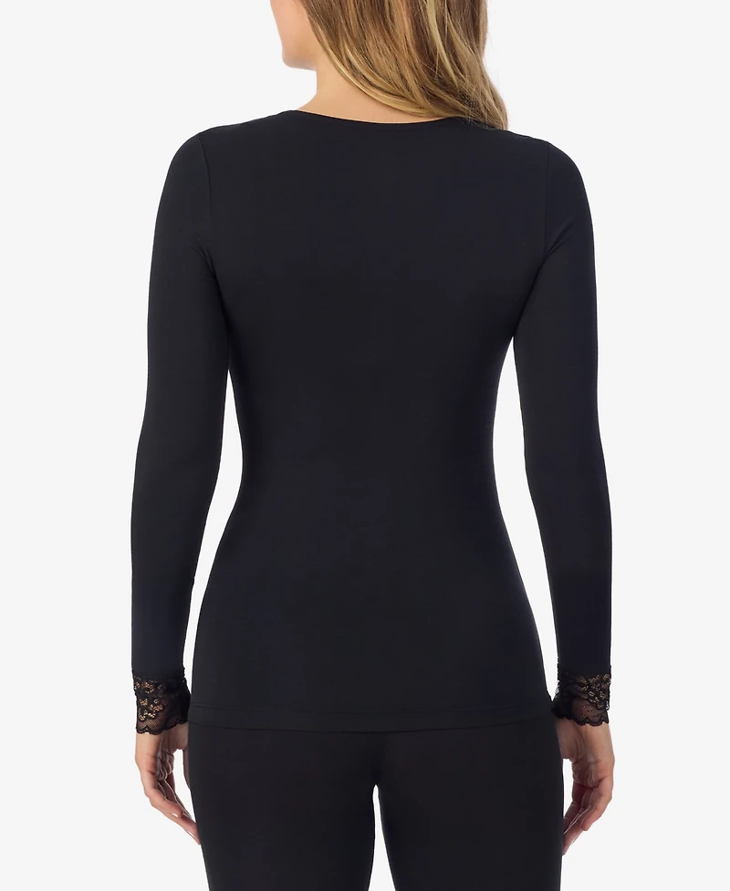 Cuddl Duds Women's Softwear with Stretch Long Sleeve V-Neck Lace Sleep Top
