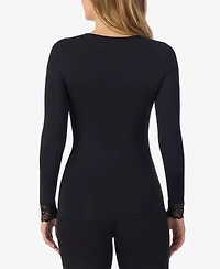 Cuddl Duds Women's Softwear with Stretch Long Sleeve V-Neck Lace Sleep Top