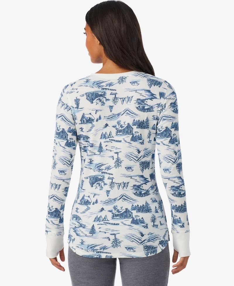 Cuddl Duds Women's Waffle-Knit Thermal Stretch Long-Sleeve Crew-Neck Top