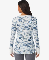 Cuddl Duds Women's Waffle-Knit Thermal Stretch Long-Sleeve Crew-Neck Top