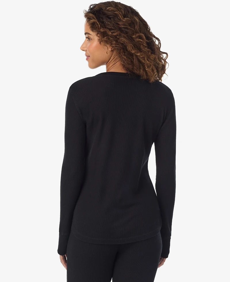 Cuddl Duds Women's Waffle-Knit Thermal Stretch Long-Sleeve Crew-Neck Top