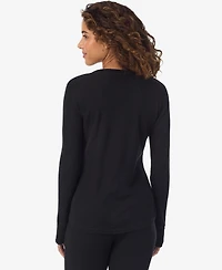 Cuddl Duds Women's Waffle-Knit Thermal Stretch Long-Sleeve Crew-Neck Top