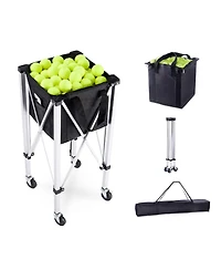 Sugift Foldable Tennis Ball Hopper Holds 150 Tennis Balls Aluminum Alloy Cart with Wheels Carry Bag