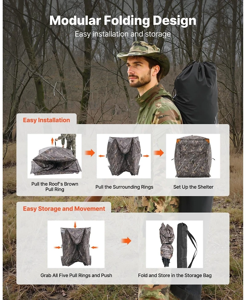 Sugift 2-3 Person Thermal Hunting Blind with Tri-Leg Chair Carrying Bag Silent Zipper Door and Window