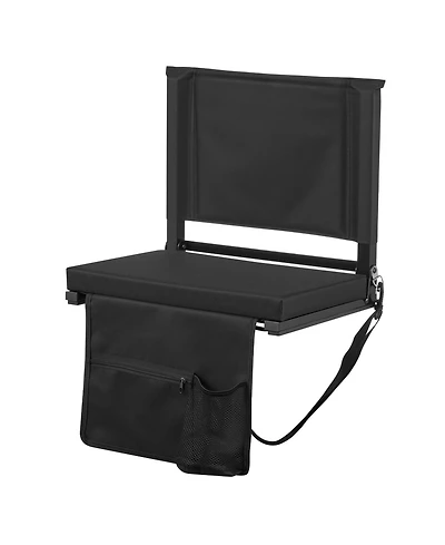 Sugift Folding Bleacher Chair Stadium Seat with Back Support Thick Cushion Shoulder Strap Cup Holder Pocket