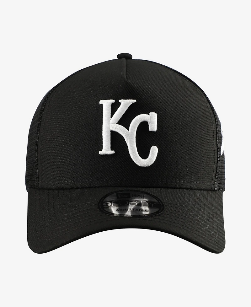 New Era Men's Black Kansas City Royals Side Script 9FORTY A-Frame Trucker Adjustable Hat