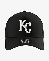 New Era Men's Black Kansas City Royals Side Script 9FORTY A-Frame Trucker Adjustable Hat
