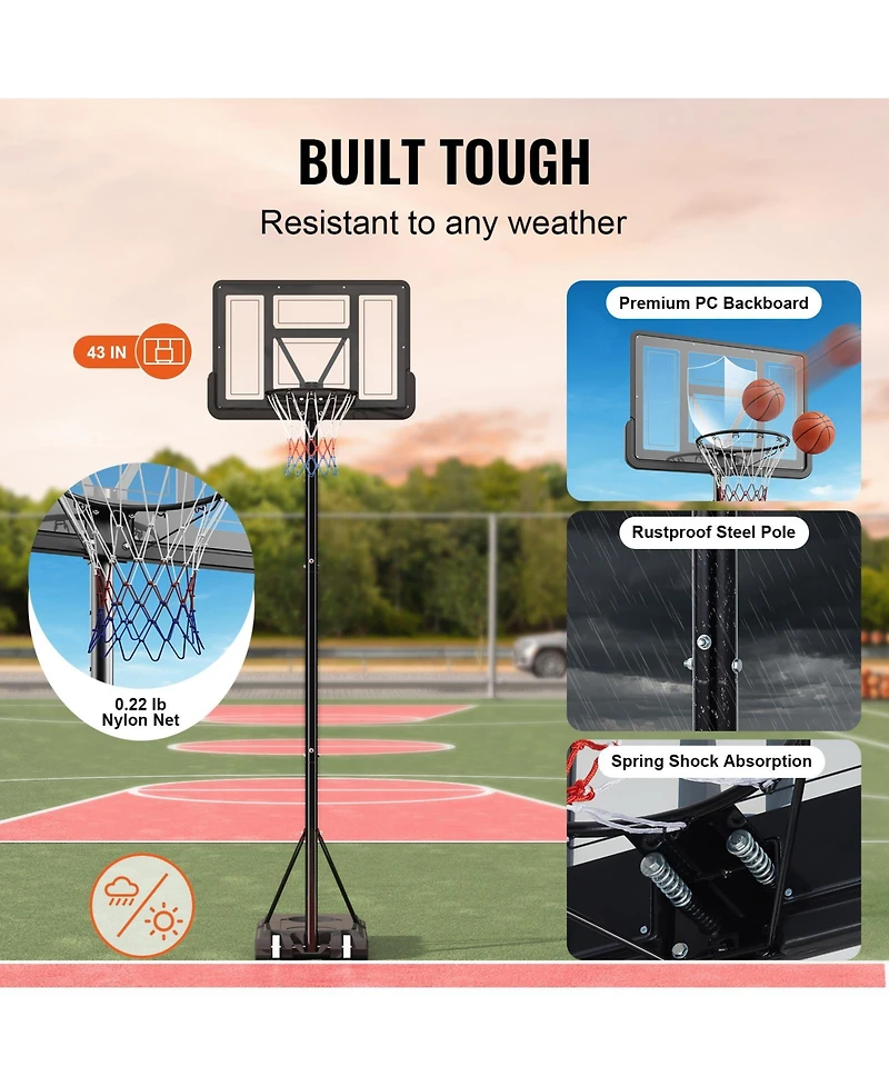 Sugift Portable Basketball Hoop 4-10 ft Adjustable Height Backboard System with Wheels and Base