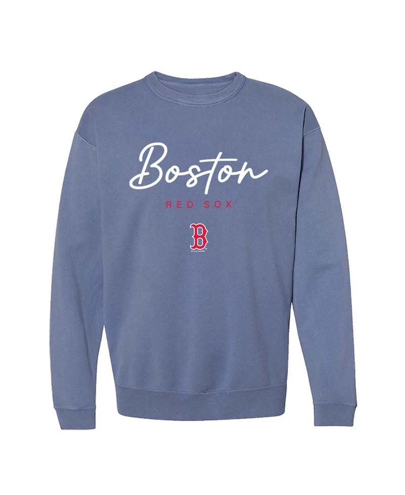 Soft As A Grape Women's Boston Red Sox Pigment Dye Crewneck Cotton-Blend Pullover Sweatshirt