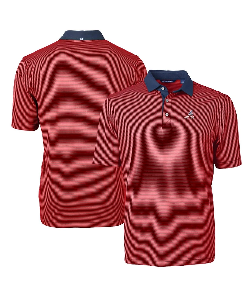 Cutter & Buck Men's Red Atlanta Braves Americana Logo Virtue Eco Pique Stripe Polo Shirt