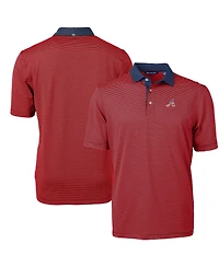 Cutter & Buck Men's Red Atlanta Braves Americana Logo Virtue Eco Pique Stripe Polo Shirt