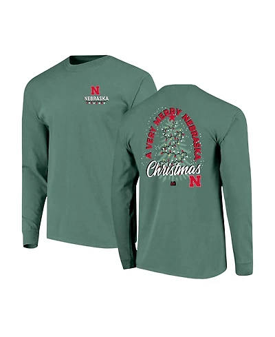 Image One Men's Green Nebraska Huskers Comfort Colors Merry Christmas Tree Long Sleeve T-Shirt