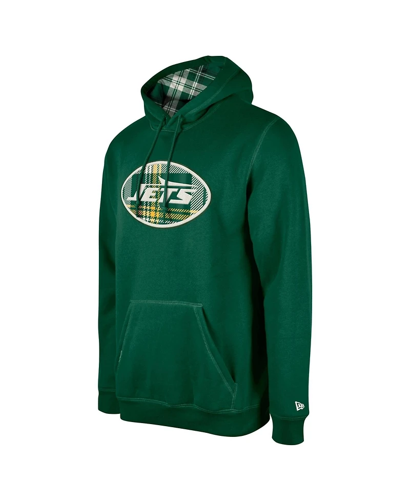 New Era Men's Green York Jets 3rd Down Plaid Pullover Hoodie