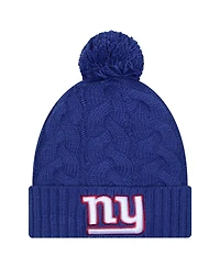 New Era Big Girls Royal New York Giants Cabled Cuffed Pom with Knit Hat