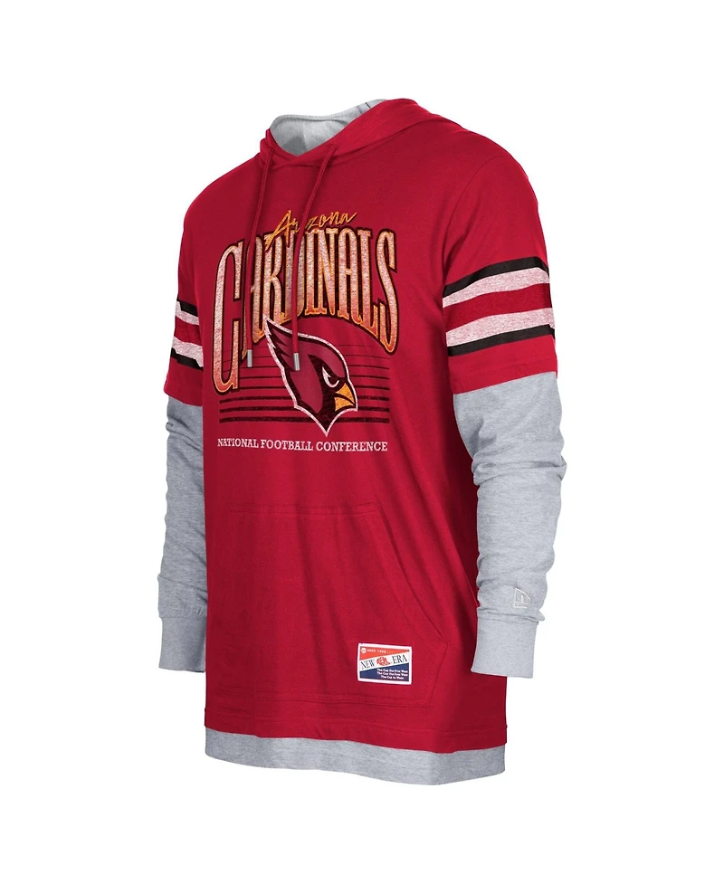 New Era Men's Cardinal Arizona Cardinals Twofer Long Sleeve Hooded T-Shirt