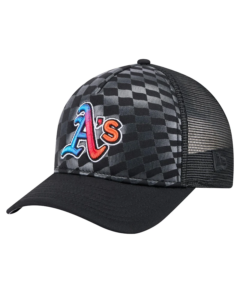 New Era Men's Black Athletics Gradient 9FORTY A-Frame M-Crown Trucker Adjustable Hat