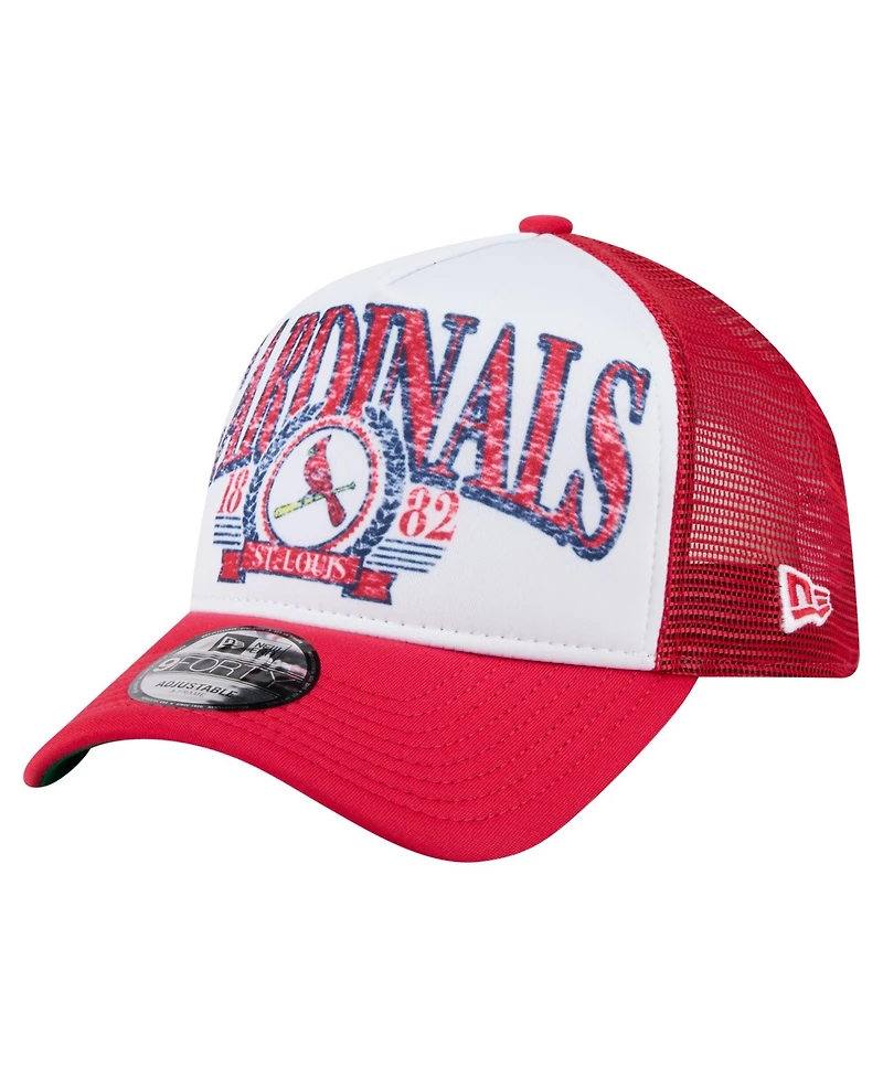 New Era Men's White St. Louis Cardinals Distressed 9FORTY A-Frame Adjustable Trucker Hat