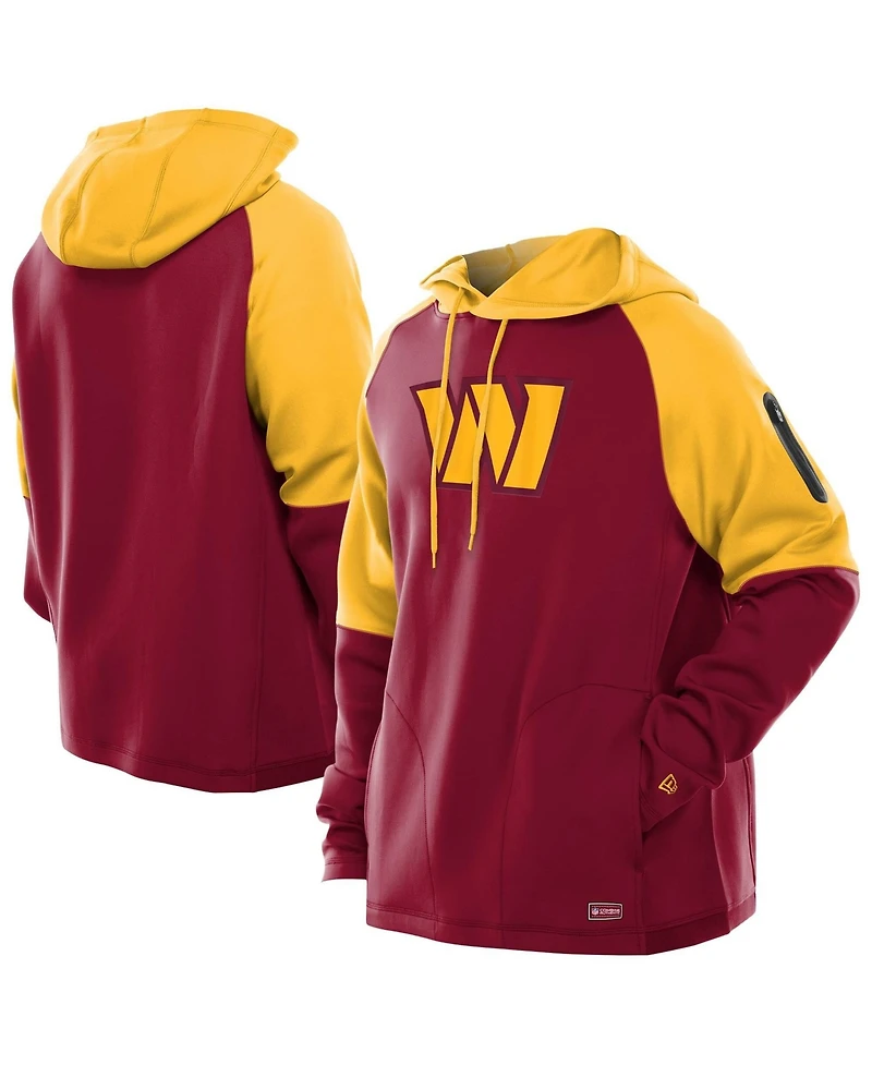 New Era Men's Burgundy Washington Commanders Combine Authentic Color Block Raglan Pullover Hoodie
