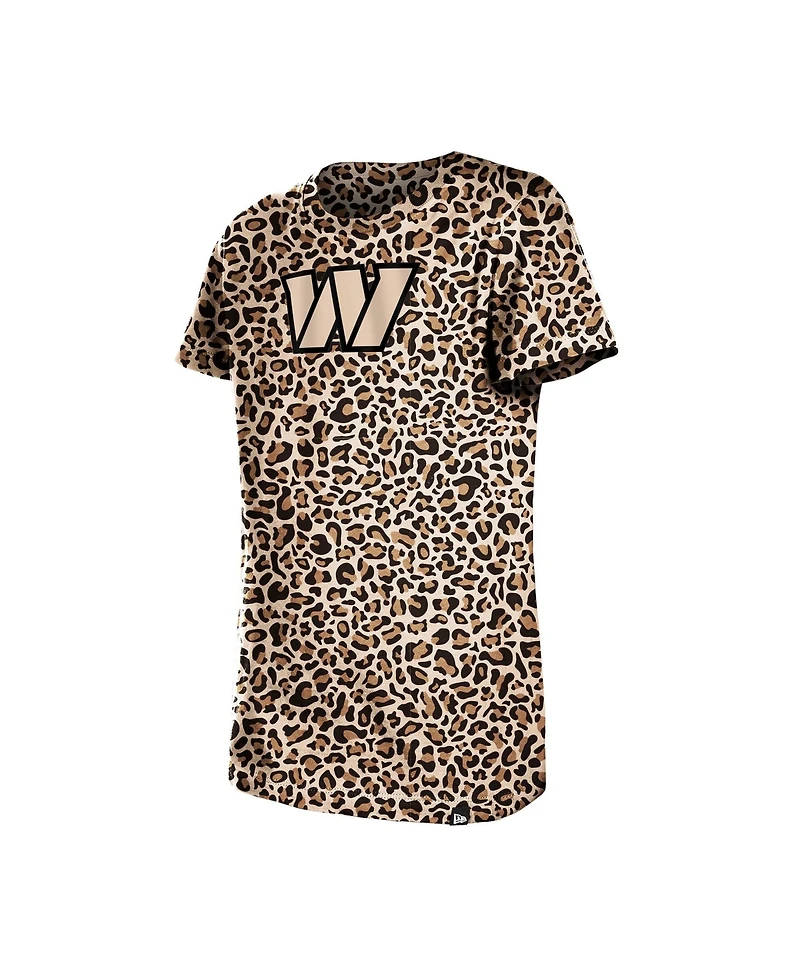 New Era Big Girls Tan Washington Commanders Mom Me Leopard T-Shirt