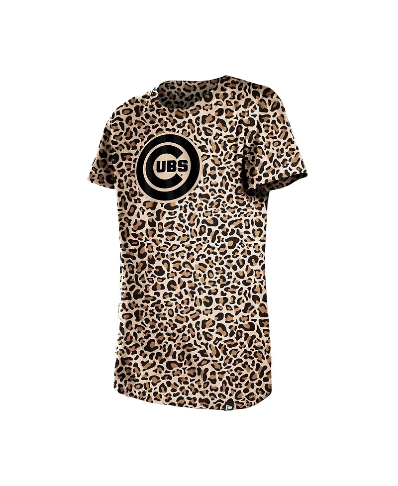 New Era Big Girls Brown Chicago Cubs Leopard T-Shirt