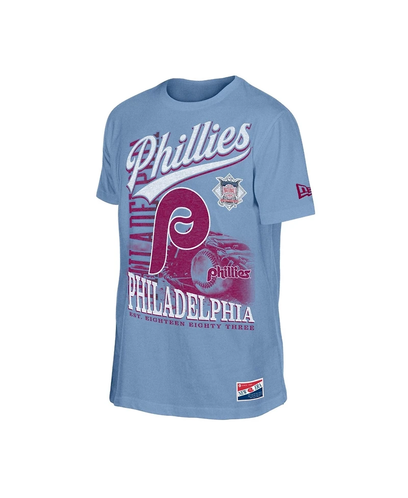 New Era Men's Light Blue Philadelphia Phillies Oversized Throwback Distressed T-Shirt