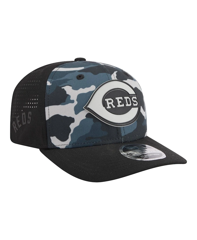 New Era Men's Black Cincinnati Reds Tonal Camo 9SEVENTY Stretch-Snap Hat