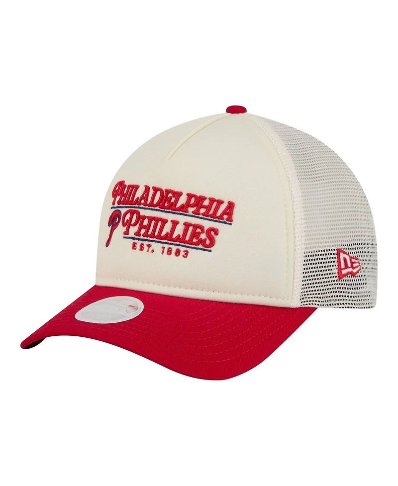New Era Women's Light Beige/Red Philadelphia Phillies Retro 9FORTY M-Crown A-Frame Trucker Adjustable Hat
