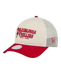 New Era Women's Light Beige/Red Philadelphia Phillies Retro 9FORTY M-Crown A-Frame Trucker Adjustable Hat