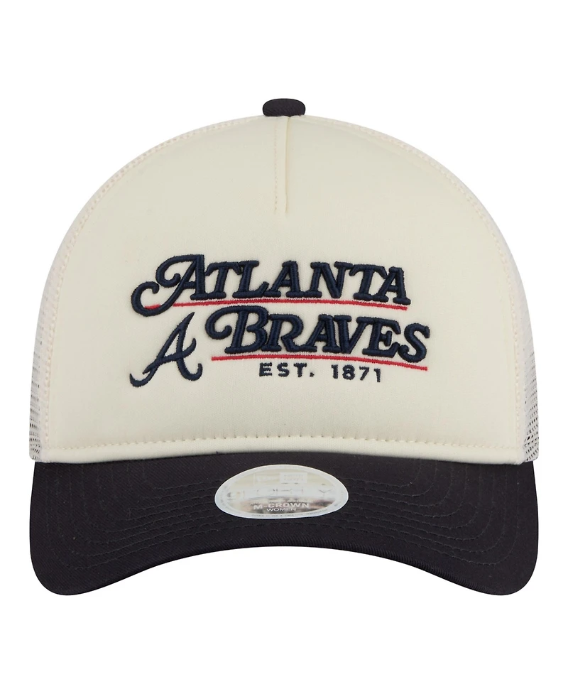 New Era Women's Light Beige/Navy Atlanta Braves Retro 9FORTY M-Crown A-Frame Trucker Adjustable Hat
