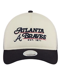 New Era Women's Light Beige/Navy Atlanta Braves Retro 9FORTY M-Crown A-Frame Trucker Adjustable Hat