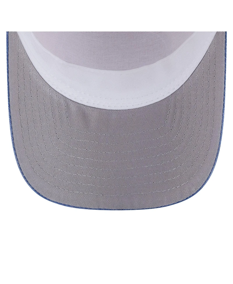 New Era Men's Light Beige/Royal Atlanta Braves Frayed M-Crown A-Frame 9FORTY Trucker Adjustable Hat