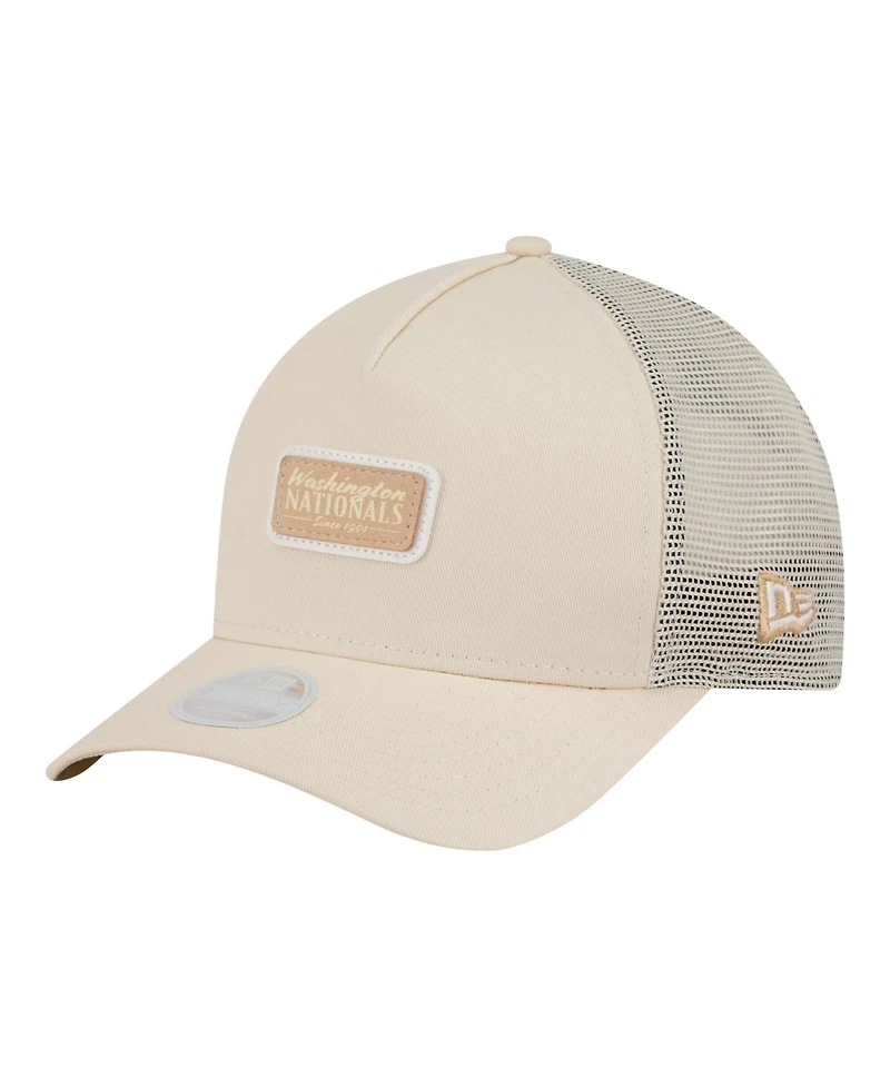 New Era Women's Light Beige Washington Nationals Tonal Patch 9FORTY M-Crown A-Frame Trucker Adjustable Hat