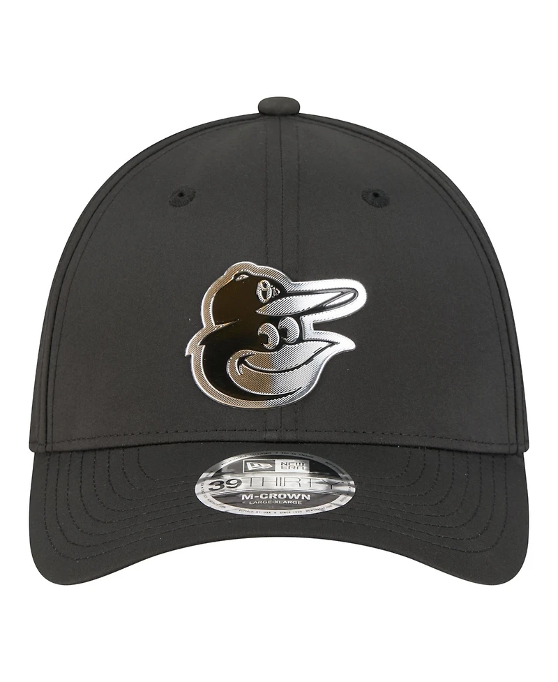 New Era Men's Black Baltimore Orioles Metallic 39THIRTY M-Crown Flex Hat
