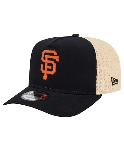 New Era Men's Black/Natural San Francisco Giants Grained 9FIFTY A-Frame Trucker Adjustable Hat
