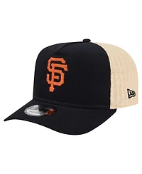 New Era Men's Black/Natural San Francisco Giants Grained 9FIFTY A-Frame Trucker Adjustable Hat